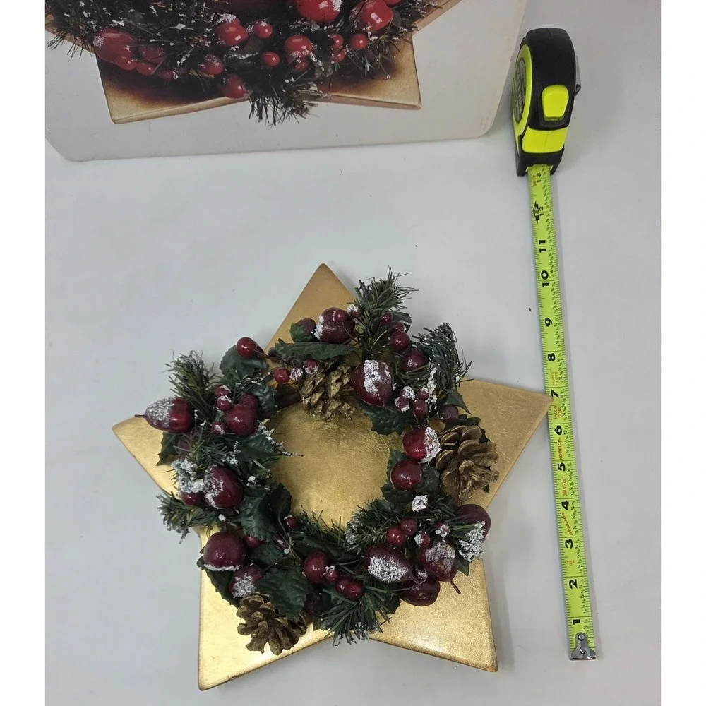 Elements Gold Star Tray Berry Pinecone Wreath Candle Ring Centerpiece No Candle